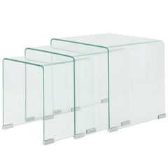 Two Nesting Table Set Tempered Glass Clear 3