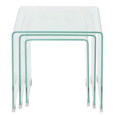 Three Piece Nesting Table Set Tempered Glass Clear