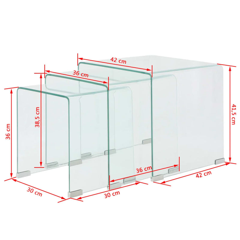 Three Piece Nesting Table Set Tempered Glass Clear