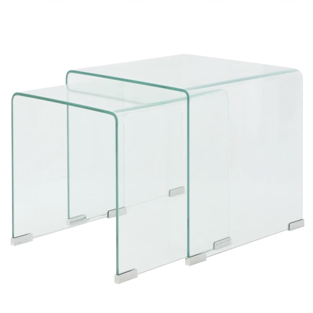 Two Nesting Table Set Tempered Glass Clear 2