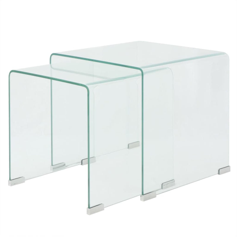 Two Piece Nesting Table Set Tempered Glass Clear