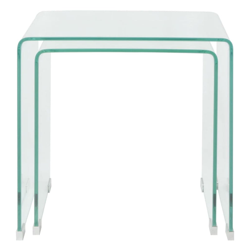 Two Piece Nesting Table Set Tempered Glass Clear