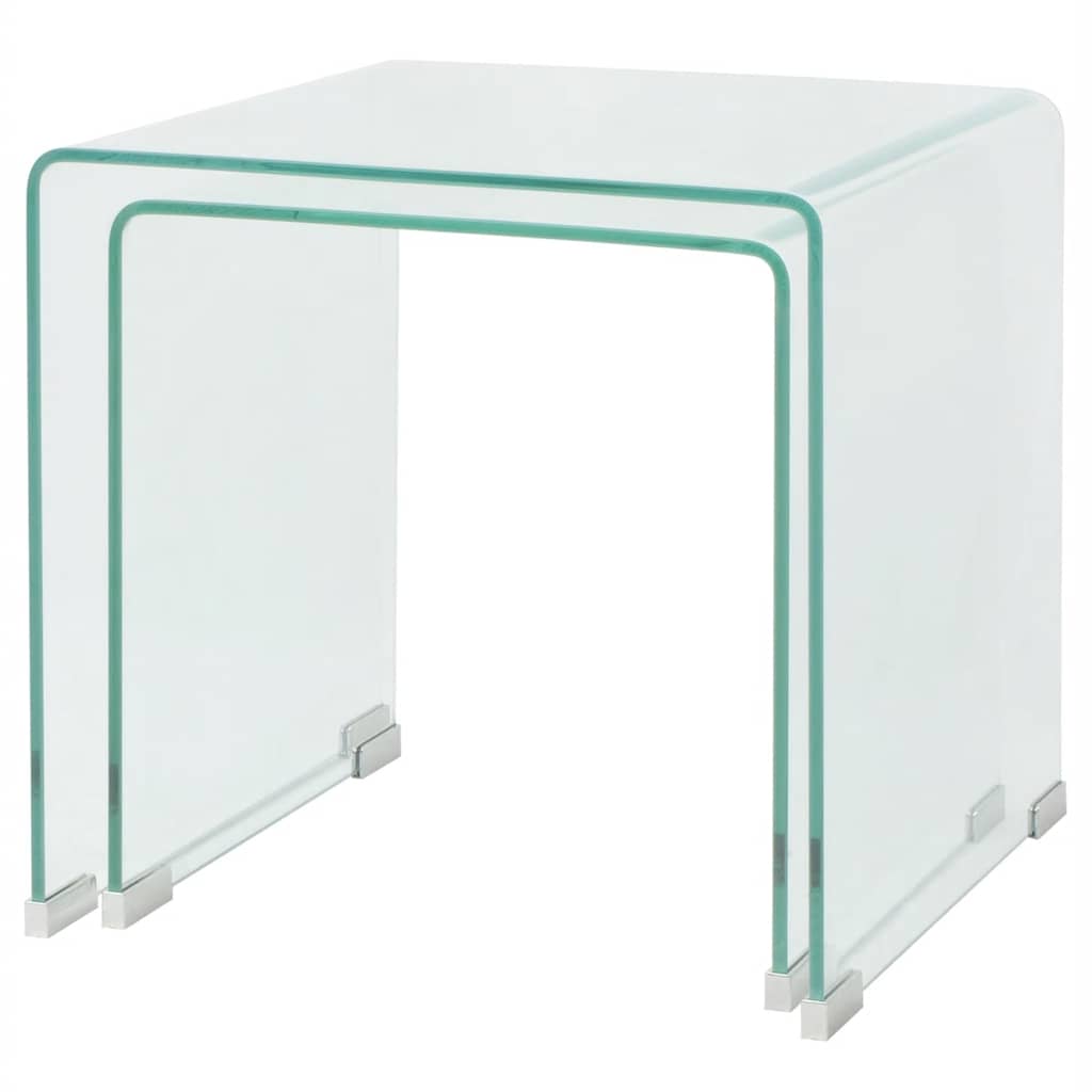 Two Nesting Table Set Tempered Glass Clear 2