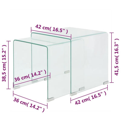 Two Piece Nesting Table Set Tempered Glass Clear