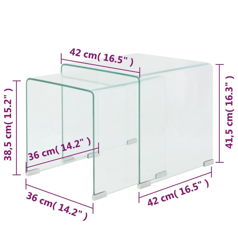 Two Piece Nesting Table Set Tempered Glass Clear