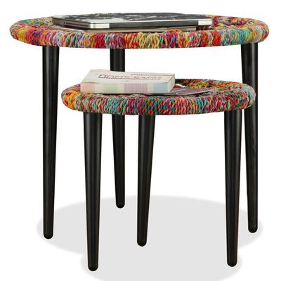 Coffee Table Set 2 Pieces Chindi Weave Details Multicolour