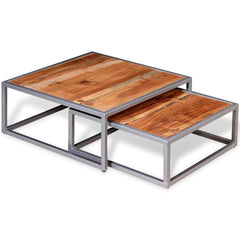 vidaXL Coffee Table | Set of 2 | Brown | Solid acacia wood, steel | Medium 3