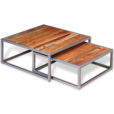 Two Piece Coffee Table Set Solid Acacia Wood