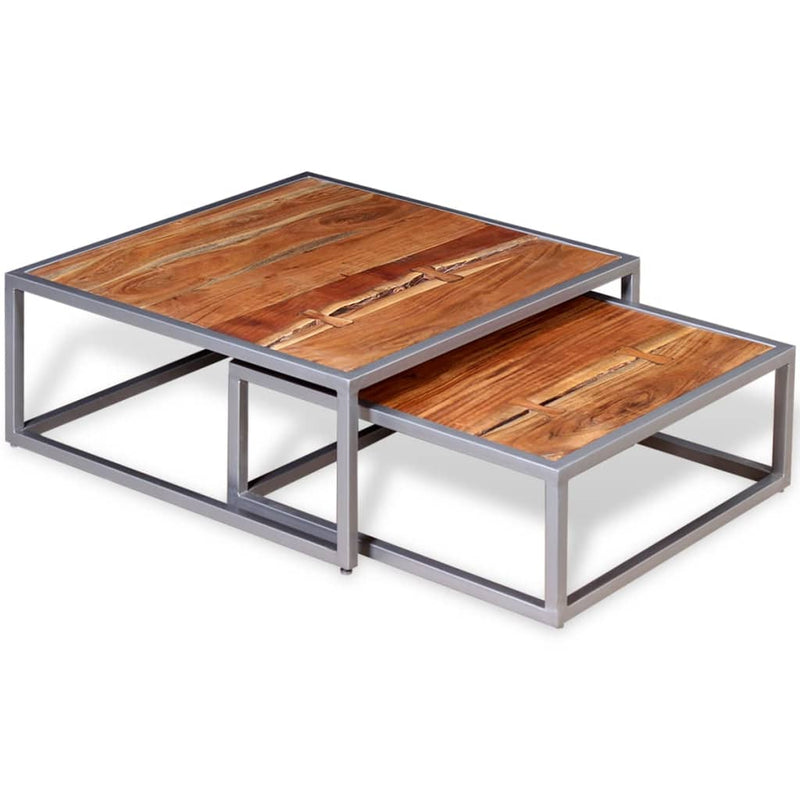 Two Piece Coffee Table Set Solid Acacia Wood