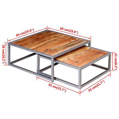 Two Piece Coffee Table Set Solid Acacia Wood