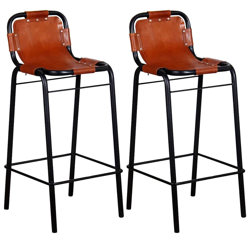 vidaXL Bar Stools 2 pcs Real Leather 1