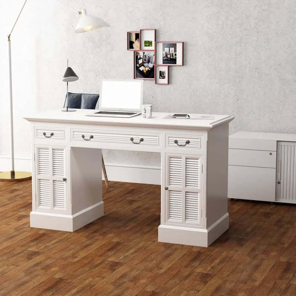 244370 vidaXL Double Pedestal Desk White 140x48x80 cm 1