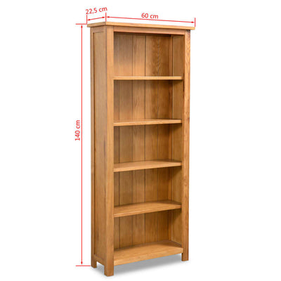 5-Tier Bookcase 60x22.5x140 cm Solid Oak Wood