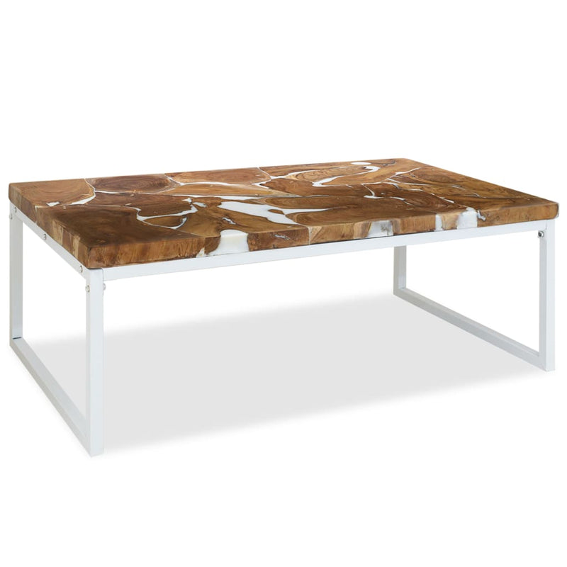 Coffee Table Teak Resin 110x60x40 cm White and Brown