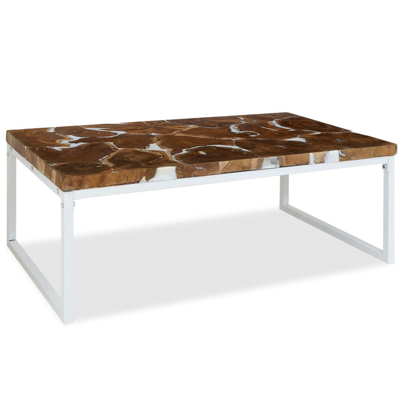 Coffee Table Teak Resin 110x60x40 cm White and Brown