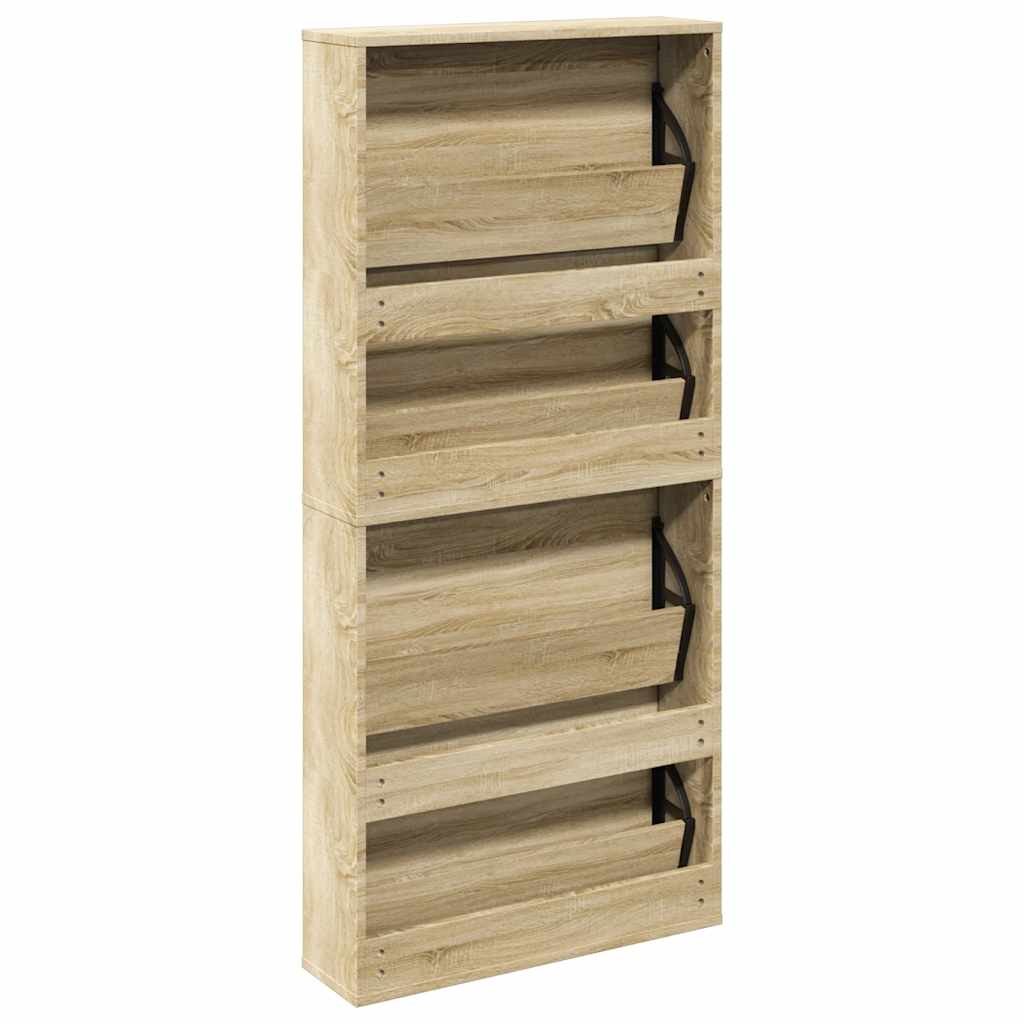 vidaXL Shoe Rack | Oak | Engineered wood, Mirror | 63x17x134 cm | Shoe Rack 6