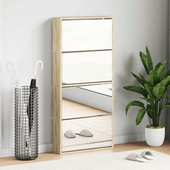 vidaXL Shoe Rack | Oak | Engineered wood, Mirror | 63x17x134 cm | Shoe Rack 1