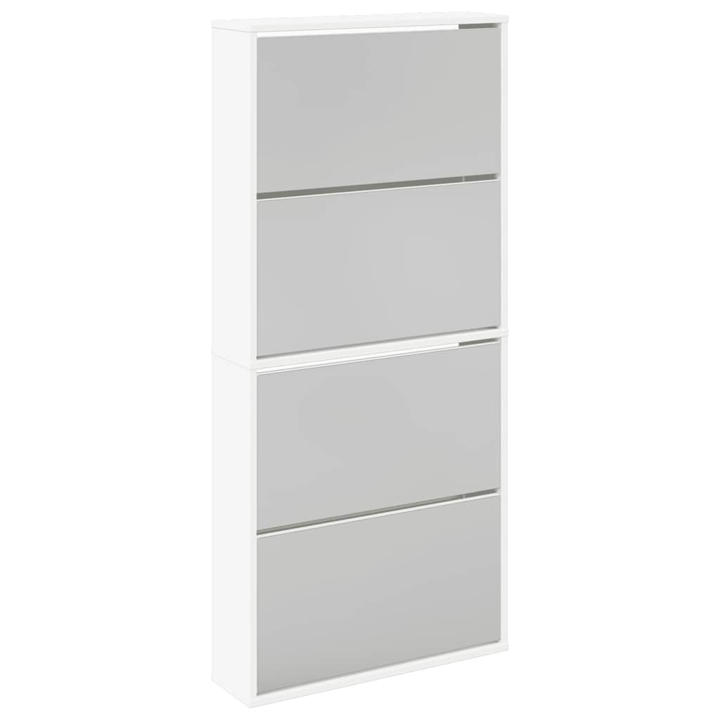 vidaXL Shoe Rack | White | Engineered wood, mirror | 63x17x134 cm | Shoe Cabinet 2