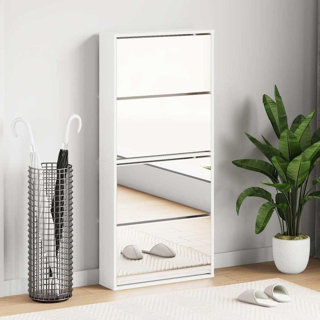 vidaXL Shoe Rack | White | Engineered wood, mirror | 63x17x134 cm | Shoe Cabinet 1