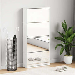 vidaXL Shoe Rack | White | Engineered wood, mirror | 63x17x134 cm | Shoe Cabinet 1