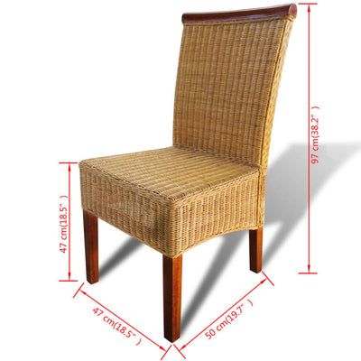 Dining Chairs 4 pcs Brown Natural Rattan