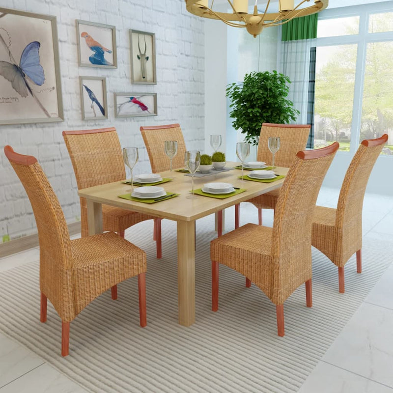 Dining Chairs 6 pcs Brown Natural Rattan