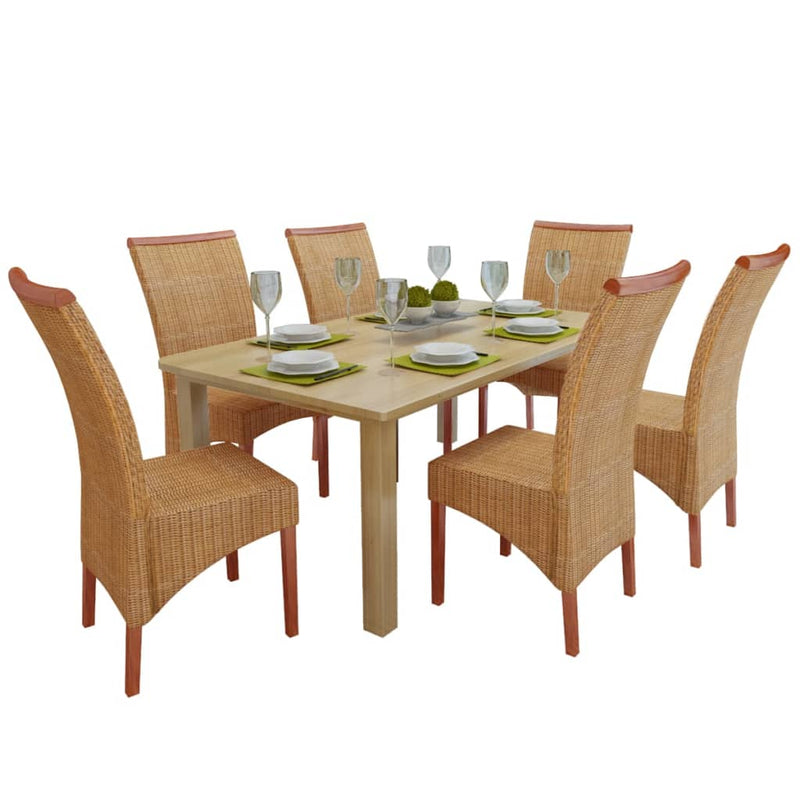 Dining Chairs 6 pcs Brown Natural Rattan