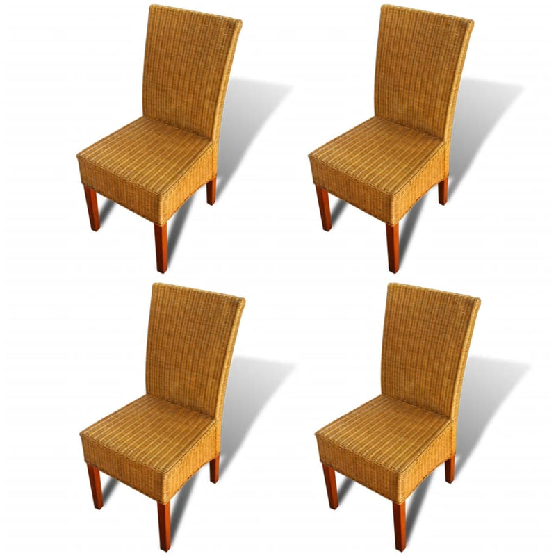 Dining Chairs 4 pcs Brown Natural Rattan