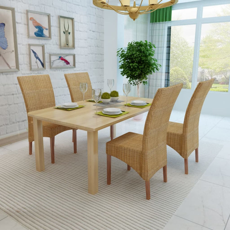 Dining Chairs 4 pcs Brown Natural Rattan