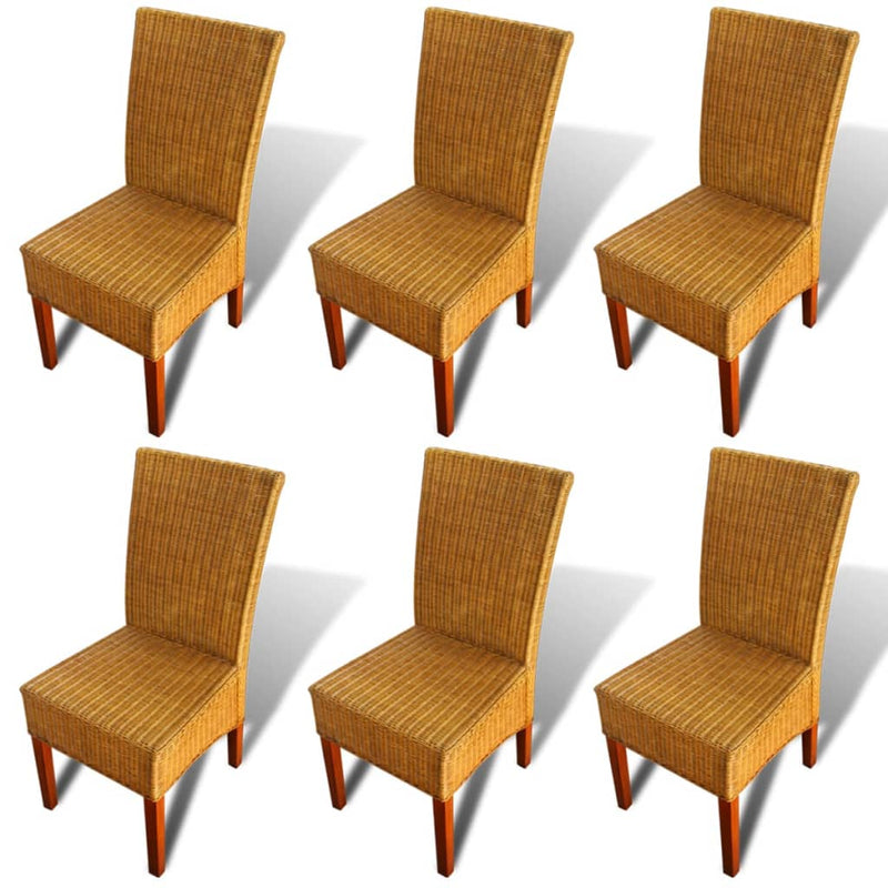 Dining Chairs 6 pcs Brown Natural Rattan