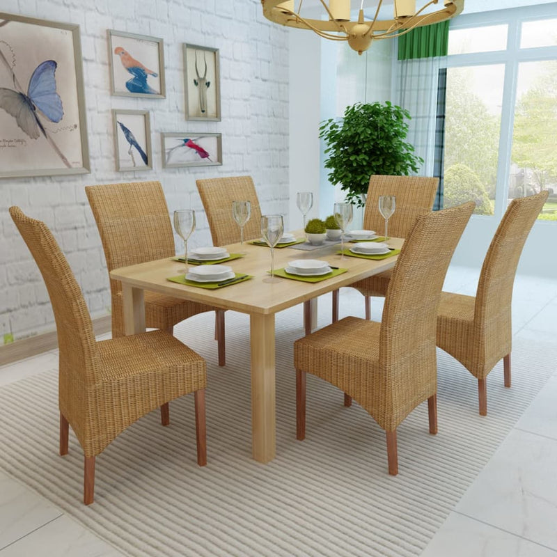 Dining Chairs 6 pcs Brown Natural Rattan