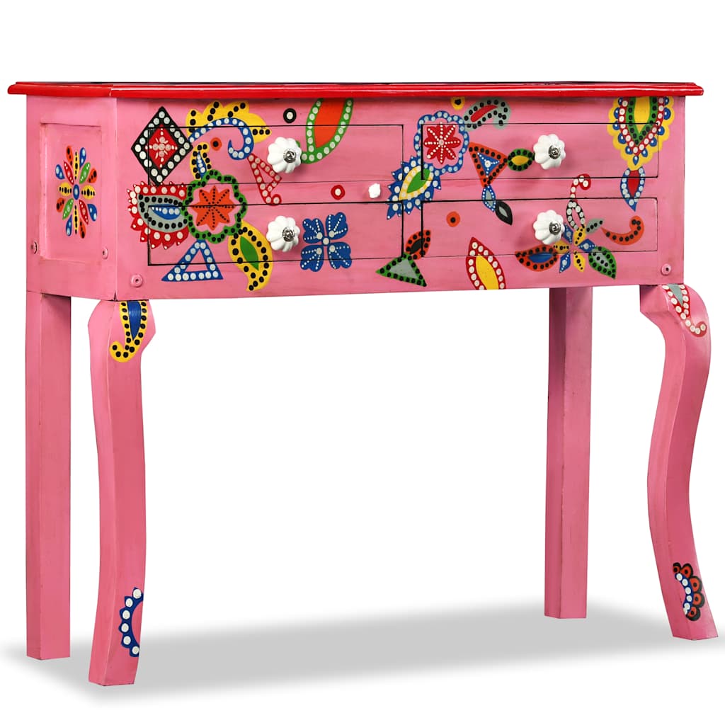 Console Table Solid Mango Wood Hand Painted Pink