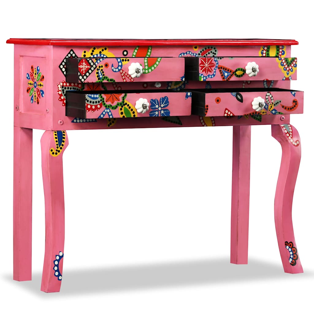 Console Table Solid Mango Wood Hand Painted Pink