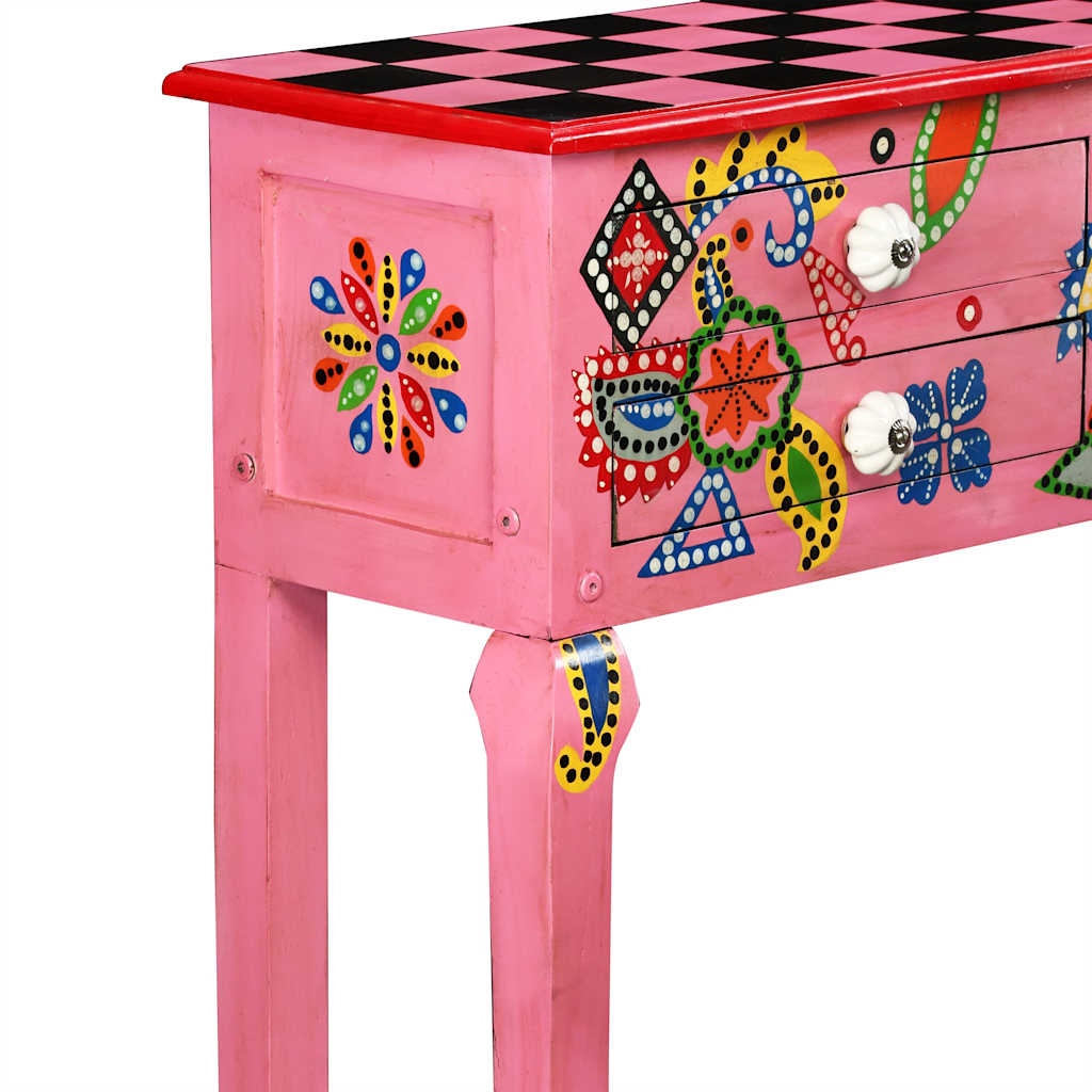 Console Table Solid Mango Wood Hand Painted Pink