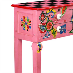 Console Table Solid Mango Wood Hand Painted Pink