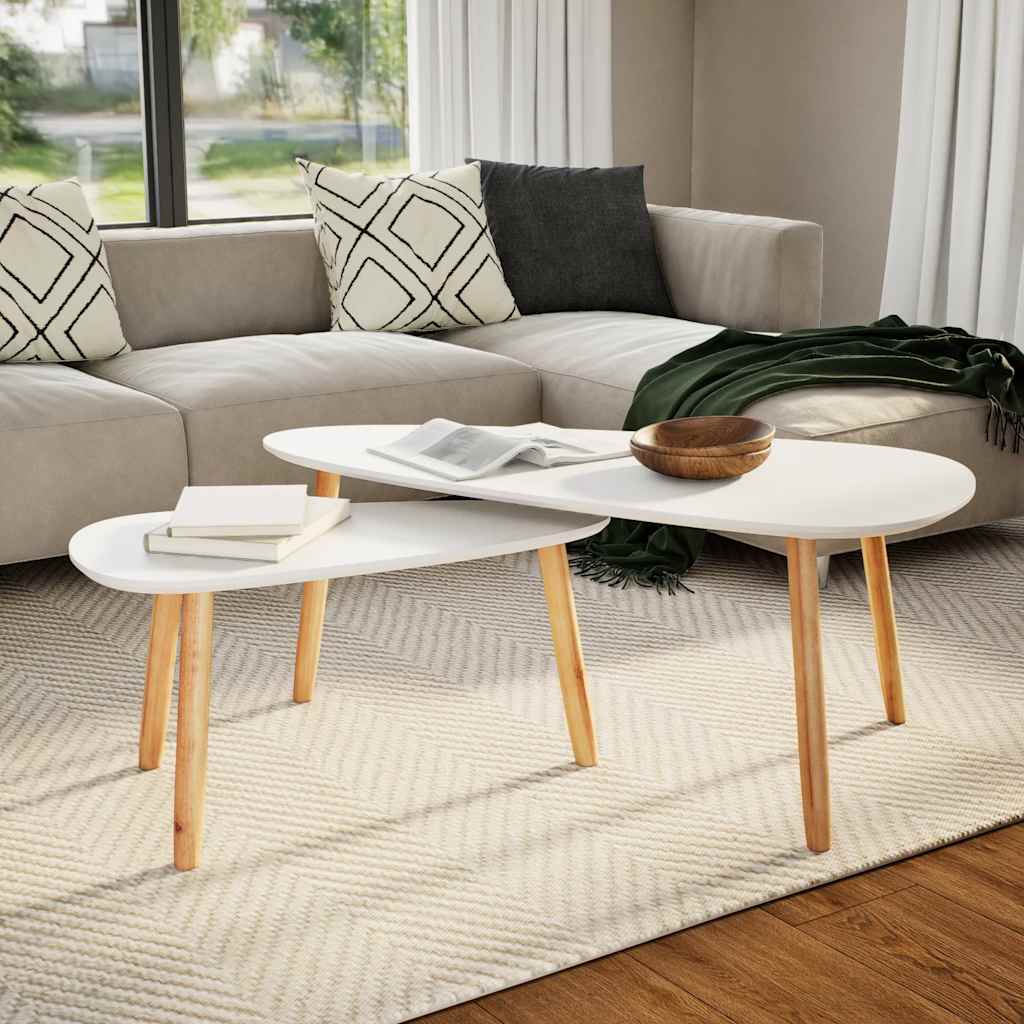 vidaXL Coffee Table | Set of 2 | White | Solid pinewood, MDF | Medium | Durable 1