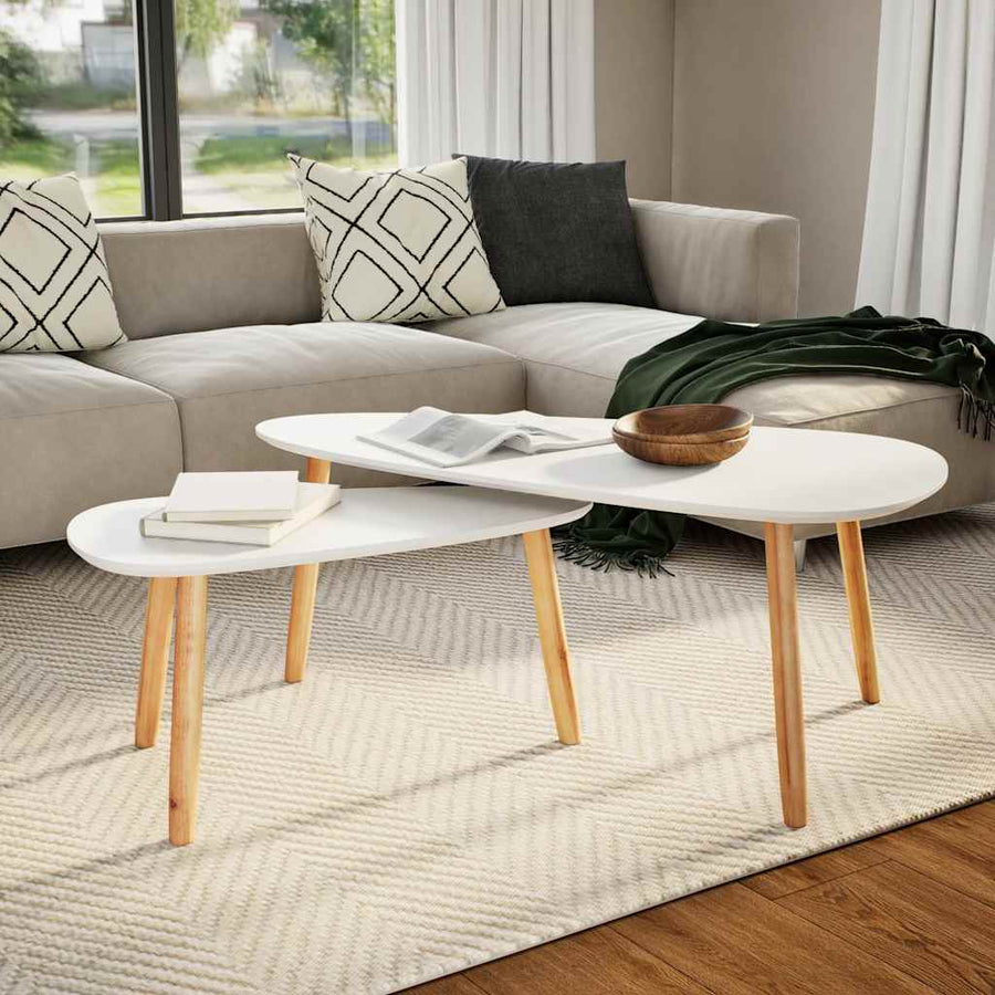 vidaXL Coffee Table | Set of 2 | White | Solid pinewood, MDF | Medium | Durable 1
