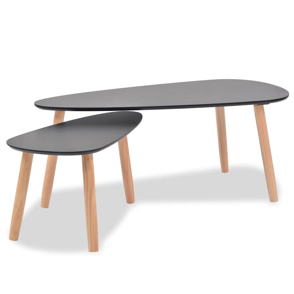 vidaXL Coffee Table | Set of 2 | Black | Solid pinewood legs, MDF tabletop 2