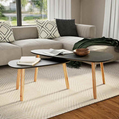 vidaXL Coffee Table | Set of 2 | Black | Solid pinewood legs, MDF tabletop 1