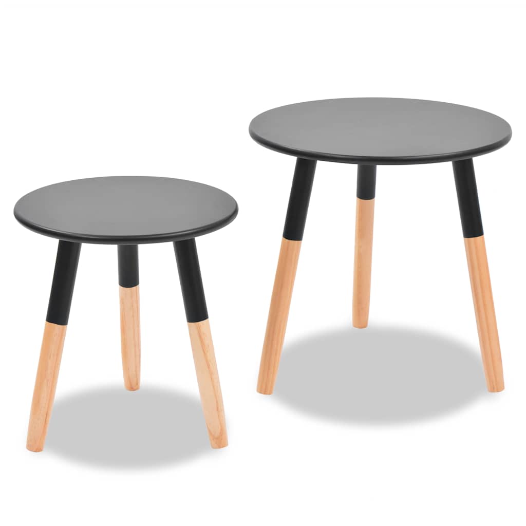 vidaXL Side Table Set 2 Pieces Solid Pinewood Black 3