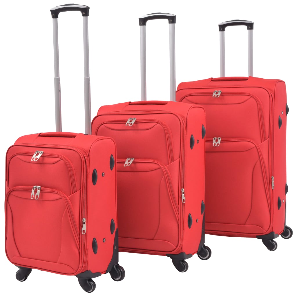 vidaXL 3 Piece Soft Case Trolley Set Red 1