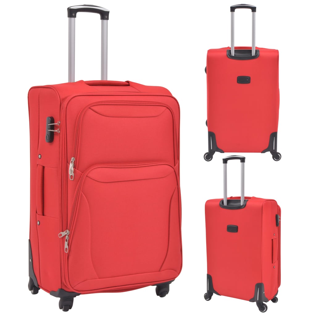 vidaXL 3 Piece Soft Case Trolley Set Red 2