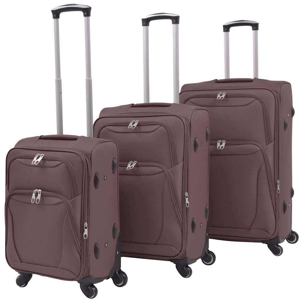 vidaXL 3 Piece Soft Case Trolley Set Coffee 1