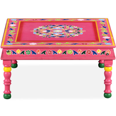 Coffee Table Solid Mango Wood Pink Hand Painted