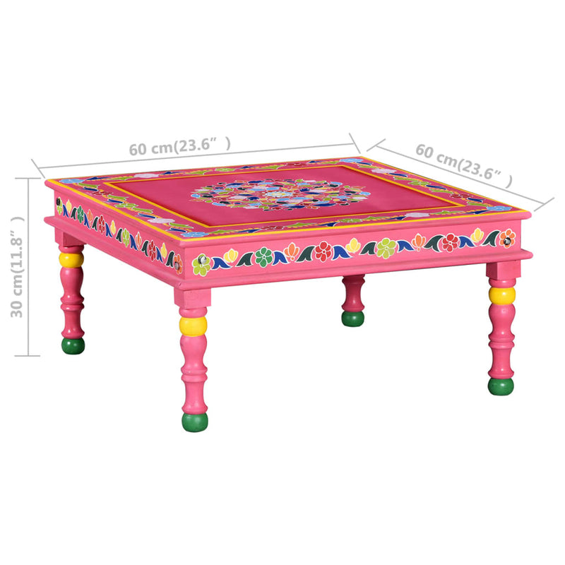 Coffee Table Solid Mango Wood Pink Hand Painted