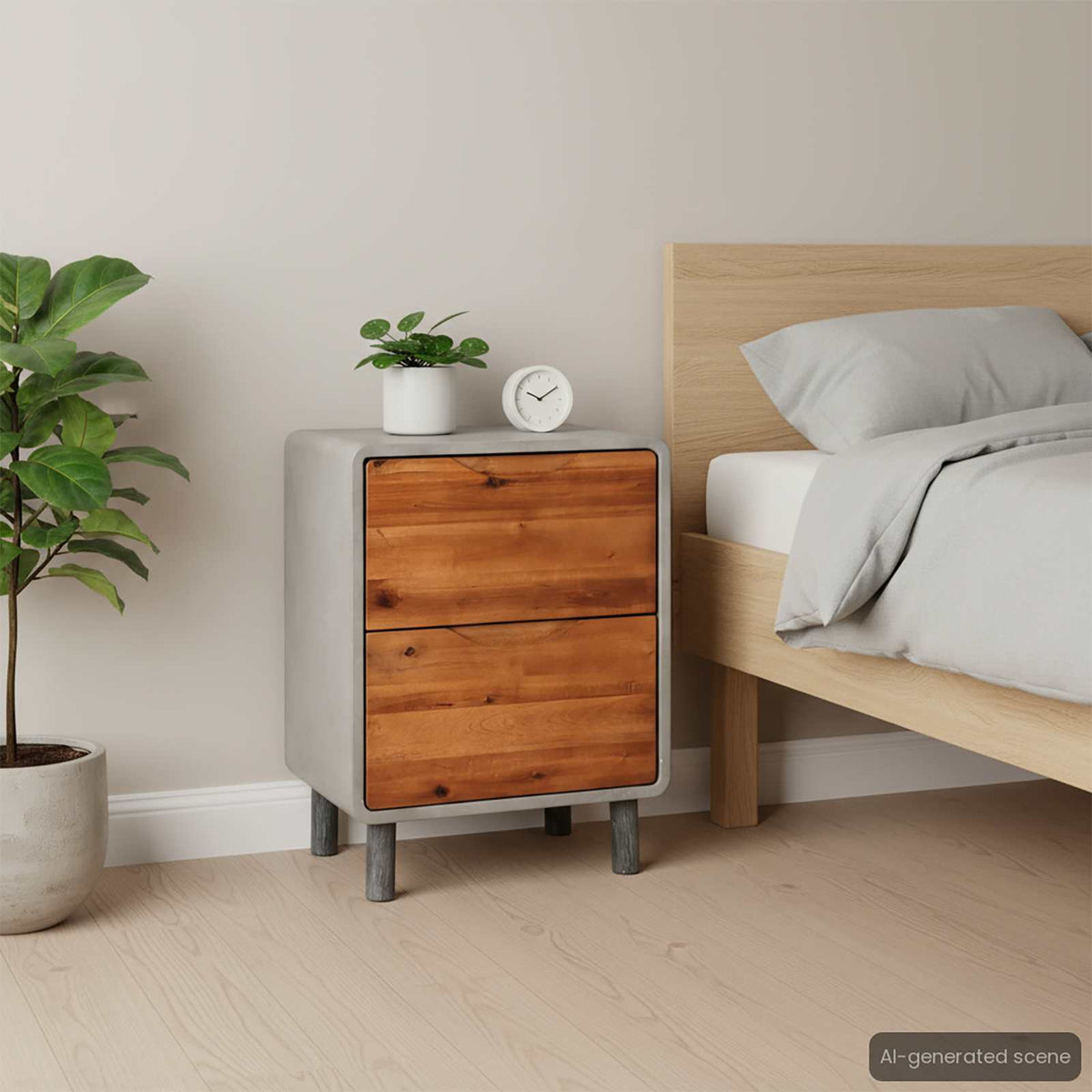 244994 vidaXL Nightstand Concrete Solid Acacia Wood 40x30x50 cm 1