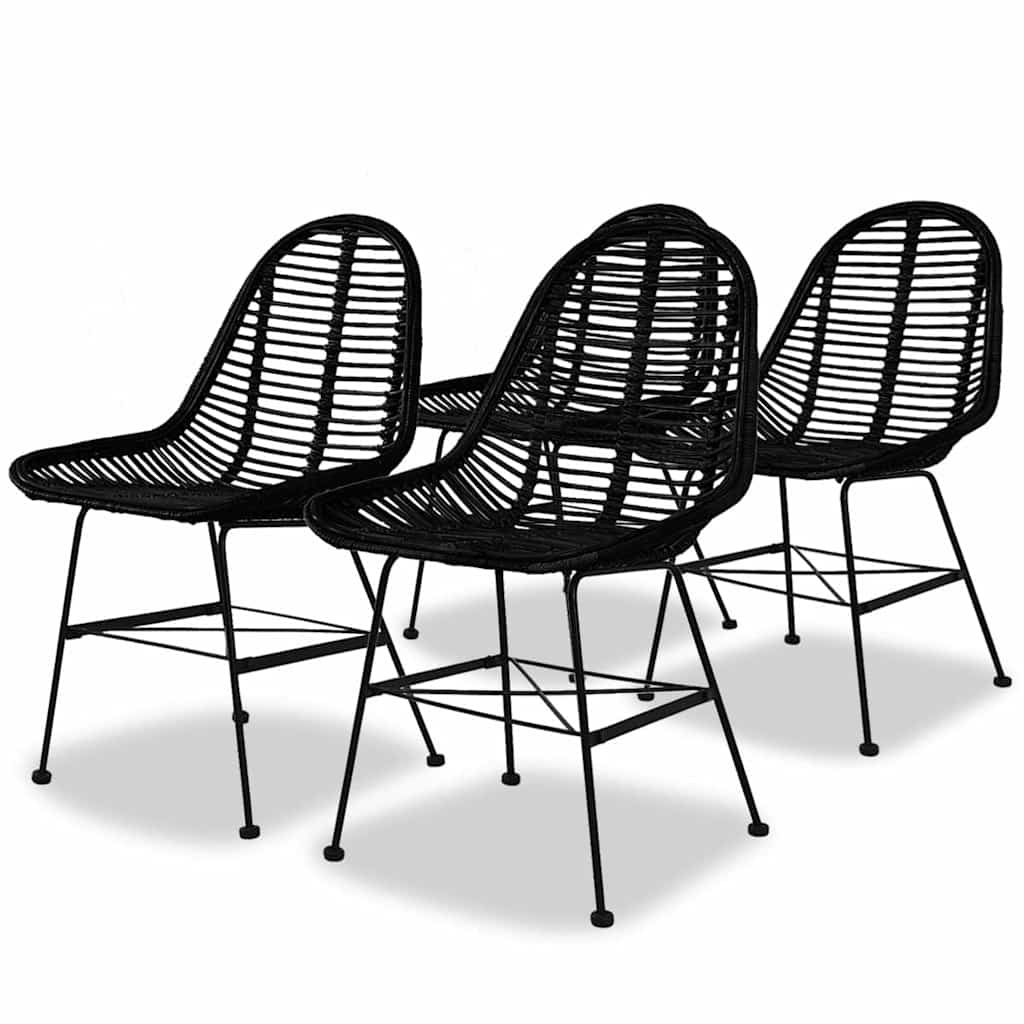 vidaXL Dining Chairs 4 pcs Black Natural Rattan 1