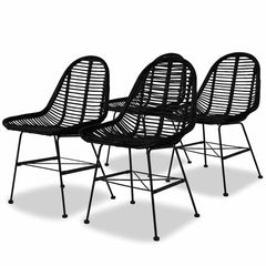 vidaXL Dining Chairs 4 pcs Black Natural Rattan 1