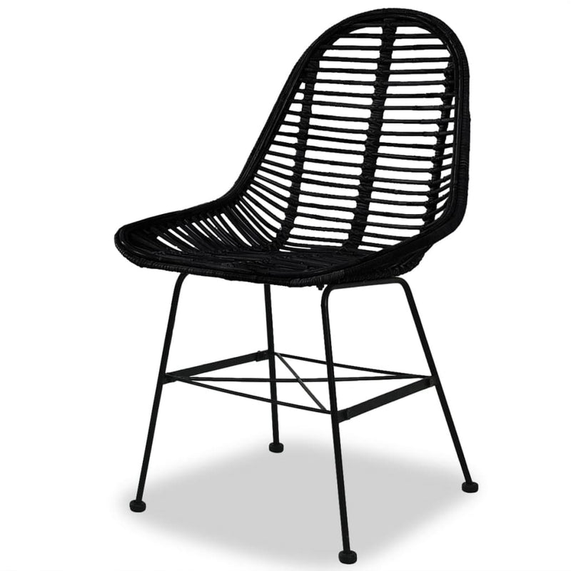 Dining Chairs 4 pcs Black Natural Rattan