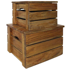 244498 vidaXL Storage Crate Set 2 Pieces Solid Mahogany Wood 1